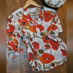 Olga Women's Red and Cream Floral Blouse